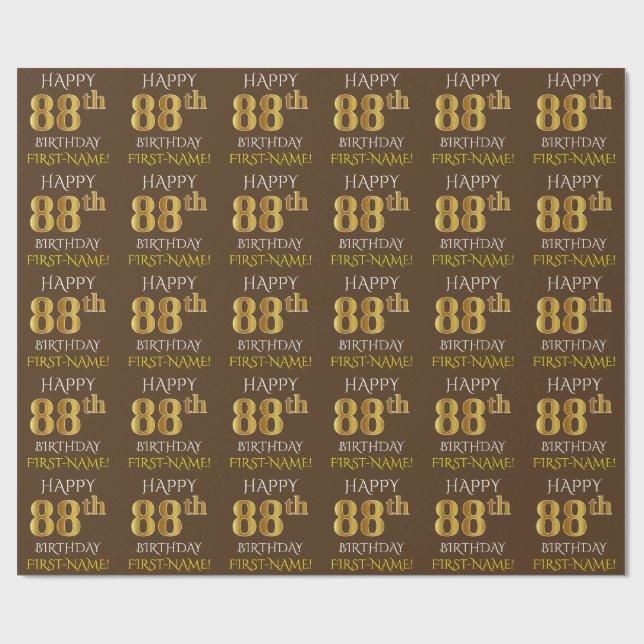 Brown, Faux Gold "HAPPY 88th BIRTHDAY" Wrapping Paper (Flat)