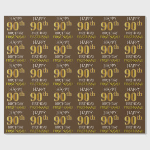 Brown, Faux Gold "HAPPY 90th BIRTHDAY" Wrapping Paper