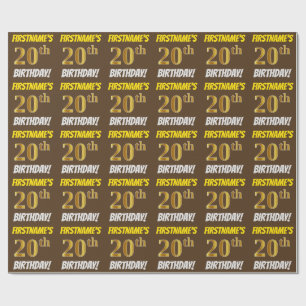 Brown, Faux/Imitation Gold, "20th BIRTHDAY" Wrapping Paper