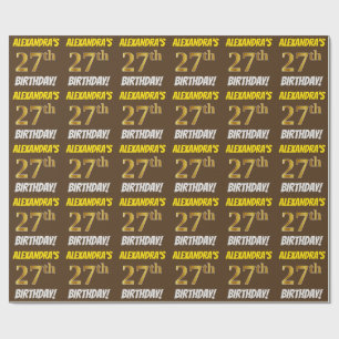Brown, Faux/Imitation Gold, "27th BIRTHDAY" Wrapping Paper