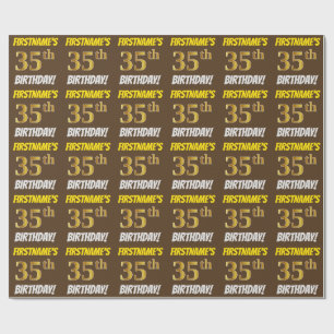 Brown, Faux/Imitation Gold, "35th BIRTHDAY" Wrapping Paper