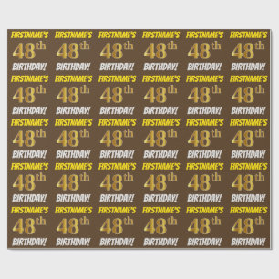 Brown, Faux/Imitation Gold, "48th BIRTHDAY" Wrapping Paper