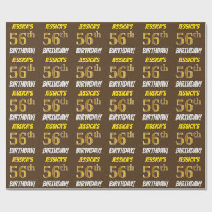 Brown, Faux/Imitation Gold, "56th BIRTHDAY" Wrapping Paper