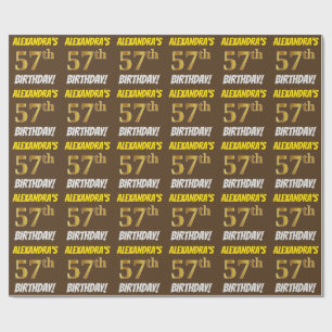 Brown, Faux/Imitation Gold, "57th BIRTHDAY" Wrapping Paper
