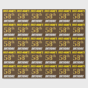 Brown, Faux/Imitation Gold, "58th BIRTHDAY" Wrapping Paper