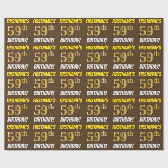 Brown, Faux/Imitation Gold, "59th BIRTHDAY" Wrapping Paper (Flat)