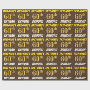 Brown, Faux/Imitation Gold, "60th BIRTHDAY" Wrapping Paper