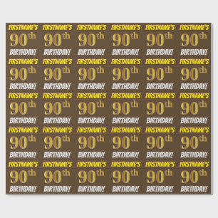 Brown, Faux/Imitation Gold, "90th BIRTHDAY" Wrapping Paper