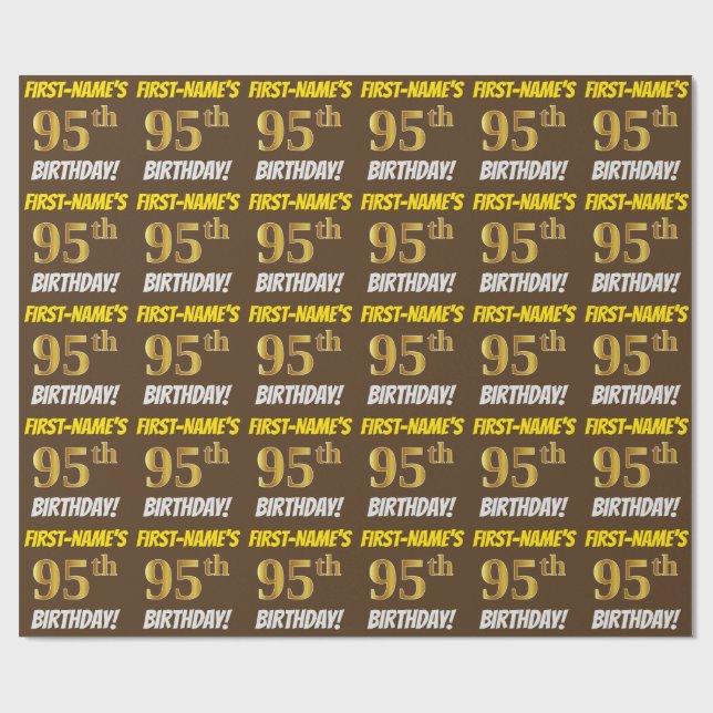 Brown, Faux/Imitation Gold, "95th BIRTHDAY" Wrapping Paper (Flat)