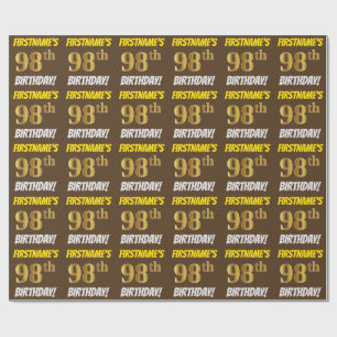 Brown, Faux/Imitation Gold, "98th BIRTHDAY" Wrapping Paper
