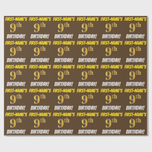 Brown, Faux/Imitation Gold, "9th BIRTHDAY" Wrapping Paper