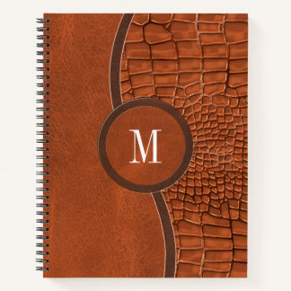 Brown Faux Leather Alligator Skin Luxury Monogram Notebook