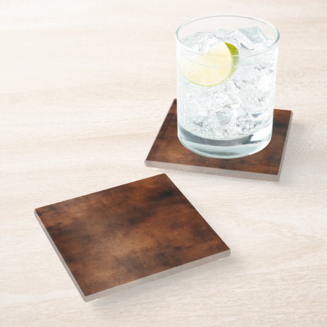 Brown Faux Leather Glass Coaster (Angled)