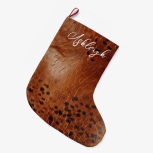 Brown Faux Leather  Large Christmas Stocking