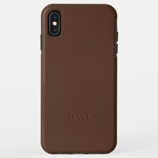 Brown faux leather monogram Case-Mate iPhone case (Back)