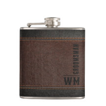 Brown Faux Leather Monogram Groomsman Gift