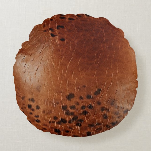 Brown Faux Leather  Round Cushion (Front)