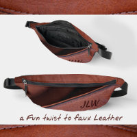 Brown Faux Leather with Initials Stylish Unisex