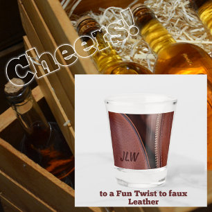 Brown faux Leather with open Zipper Shot Glass