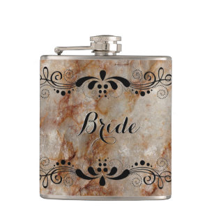 Brown Faux Marble Stone & Black Lace Hip Flask