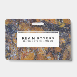 Brown Faux Marble White Accent ID Badge