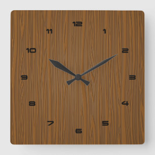 Brown Faux Wood Look Texture Square Wall Clock