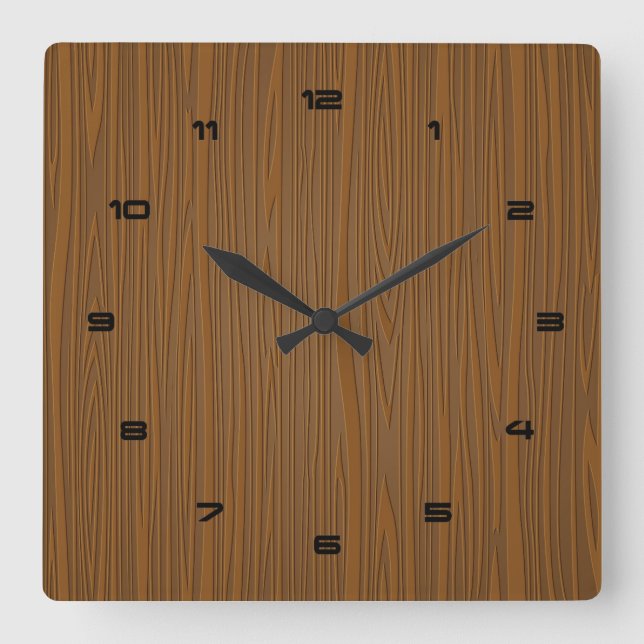 Brown Faux Wood Look Texture Square Wall Clock (Front)