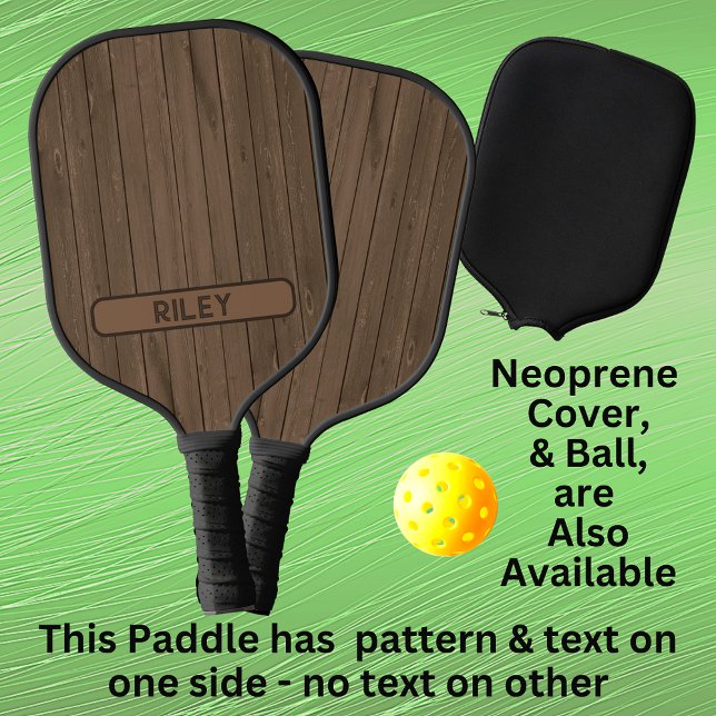 Brown Faux Wood Panel Add Name Monogram Team Pickleball Paddle (Creator Uploaded)