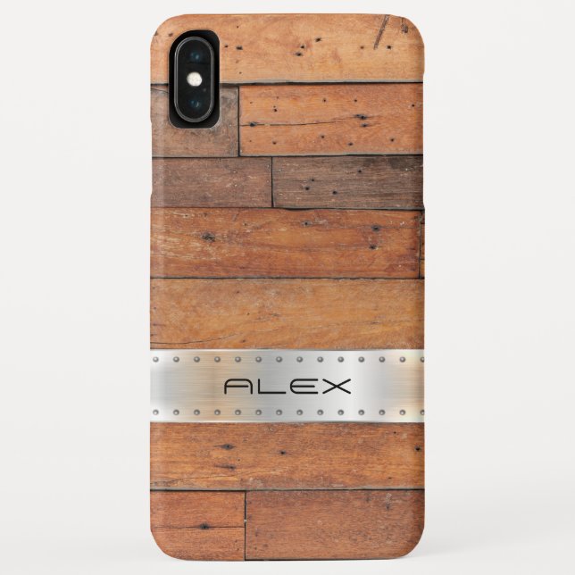 Brown faux wood planks with metallic silver Case-Mate iPhone case (Back)