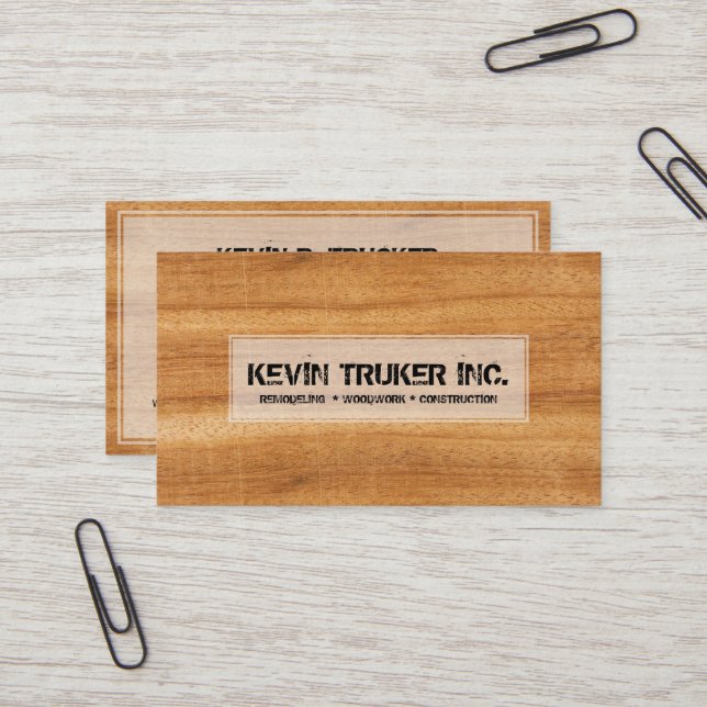 Brown faux Wood Texture Remodeling Business Card (Front/Back In Situ)