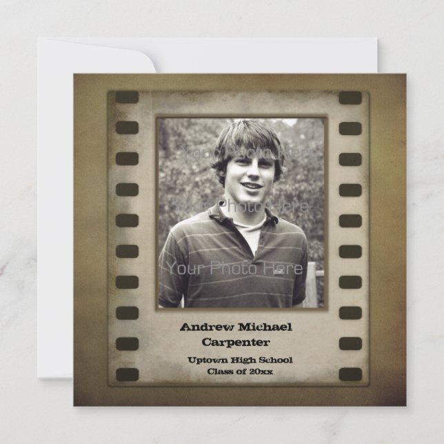 Brown Film Strip Grunge Photo Card Invitation (Front)