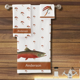 Brown Fishermen's Fly fishing and Trout Bath Towel Set