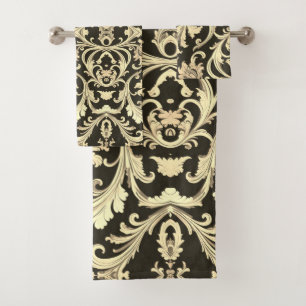 Brown Fleur Antique Pattern Bath Towel Set