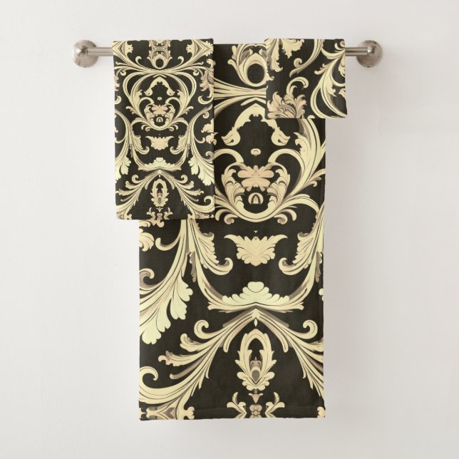 Brown Fleur Antique Pattern Bath Towel Set (Insitu)