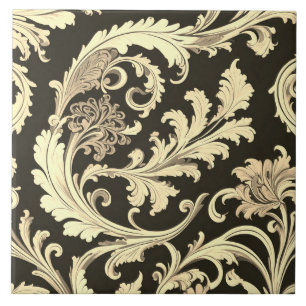 Brown Fleur Antique Pattern Ceramic Tile