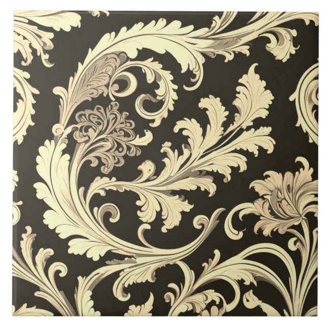 Brown Fleur Antique Pattern Ceramic Tile (Front)