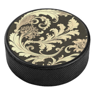 Brown Fleur Antique Pattern Hockey Puck