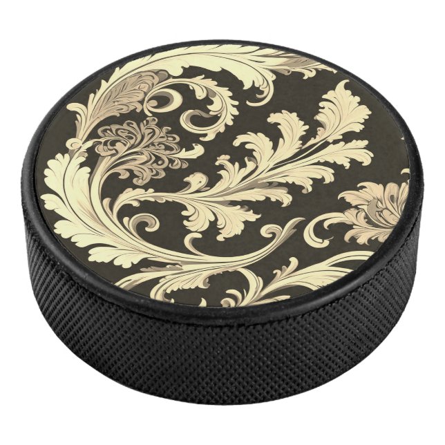 Brown Fleur Antique Pattern Hockey Puck (3/4)