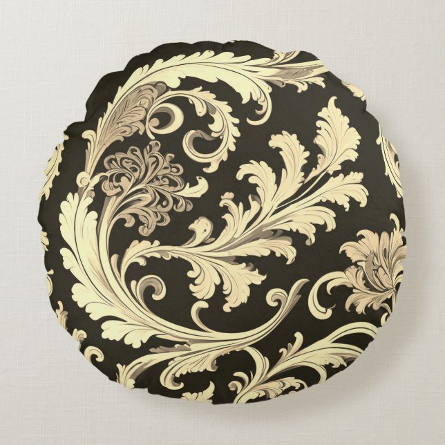 Brown Fleur Antique Pattern Round Cushion (Front)