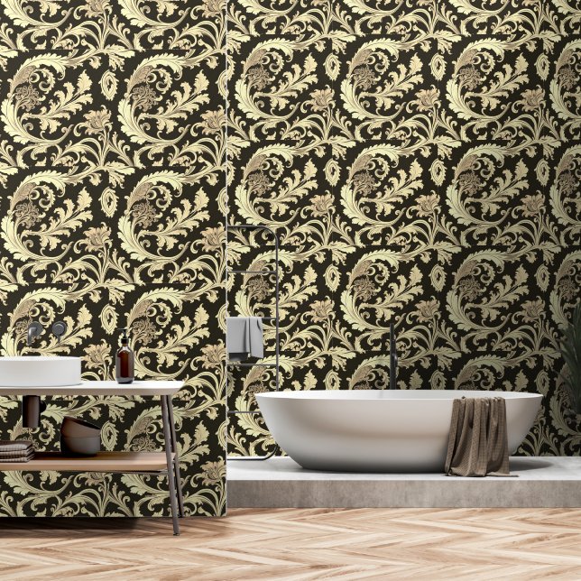 Brown Fleur Antique Pattern Wallpaper (Bathroom)