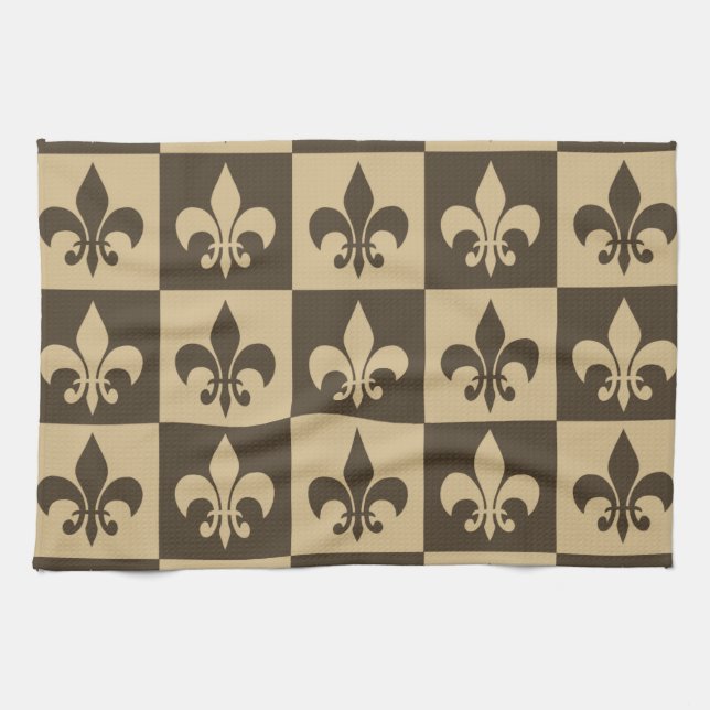 Brown Fleur de lis Tea Towel (Horizontal)
