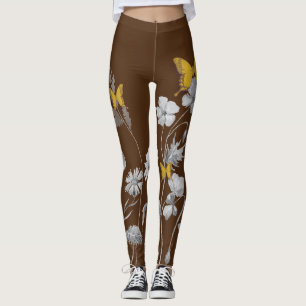 Brown floral and butterfly leggings
