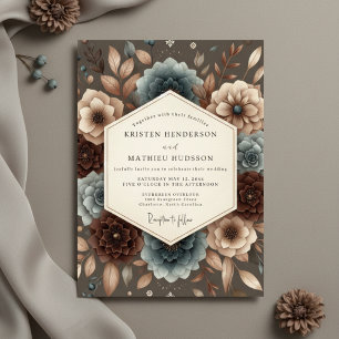 Brown Floral Autumn Romance Wedding Invitation