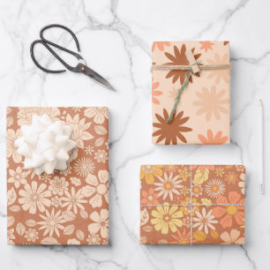 Brown Floral Beautiful Flower Garden Wrapping Paper Sheet