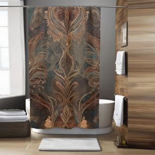 Brown Floral Boho Shower Curtain Style 2