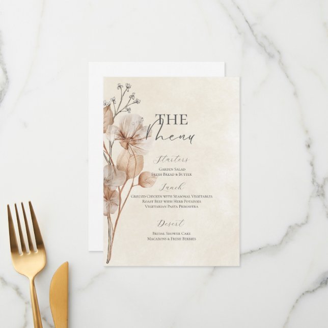 Brown Floral Bridal Shower Menu (Front/Back In Situ)