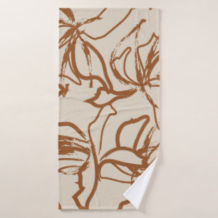 Brown Floral brush strokes seamless pattern backgr Bath Towel