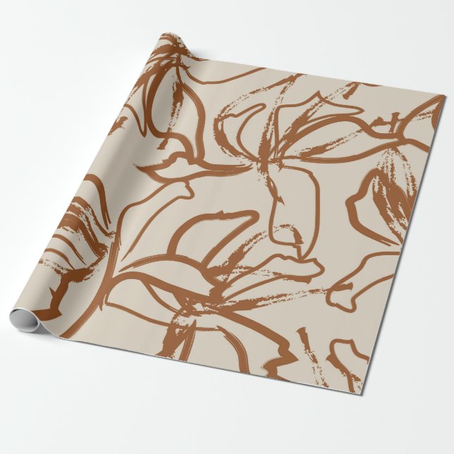 Brown Floral brush strokes seamless pattern backgr Wrapping Paper (Unrolled)