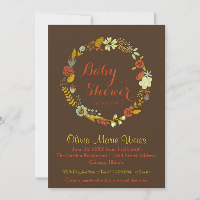 Brown Floral Circle Wreath- Baby Shower Invite (Front)