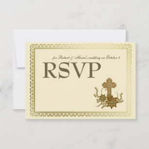 Brown Floral Cross RSVP Card